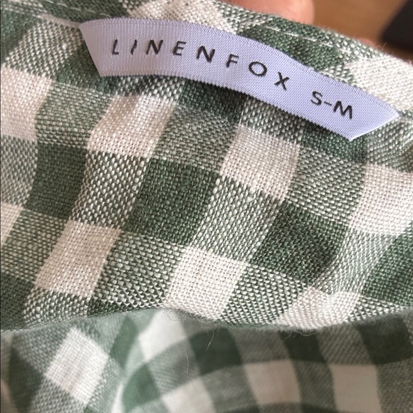 NWOT Linenfox Green Gingham Wrap Linen Top - Picture 2 of 2